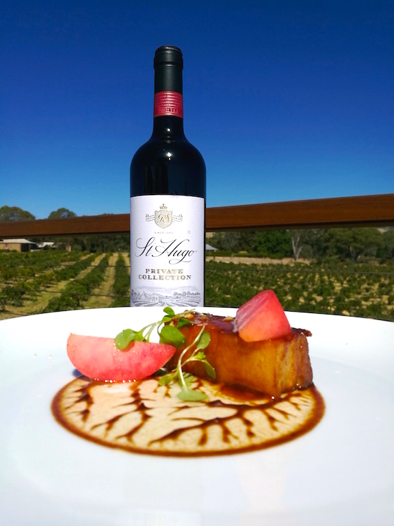 2012 Private collection Rowland Flat Shiraz with Oyster Glazed Pork, salted stone fruit, miso and cocoa.