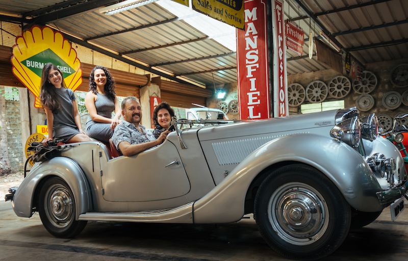 Dr Ravi Prakash and Family with Lord Mountbatten's Talbot Car in Bengaluru